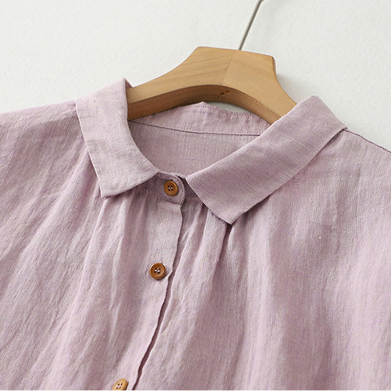 Camisa informal de lino y algodón para mujer con botones lisos y media manga Buddha Stones - image 3