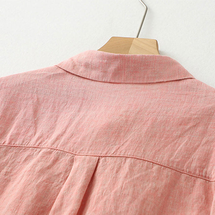 Camisa informal de lino y algodón para mujer con botones lisos y media manga Buddha Stones - image 12