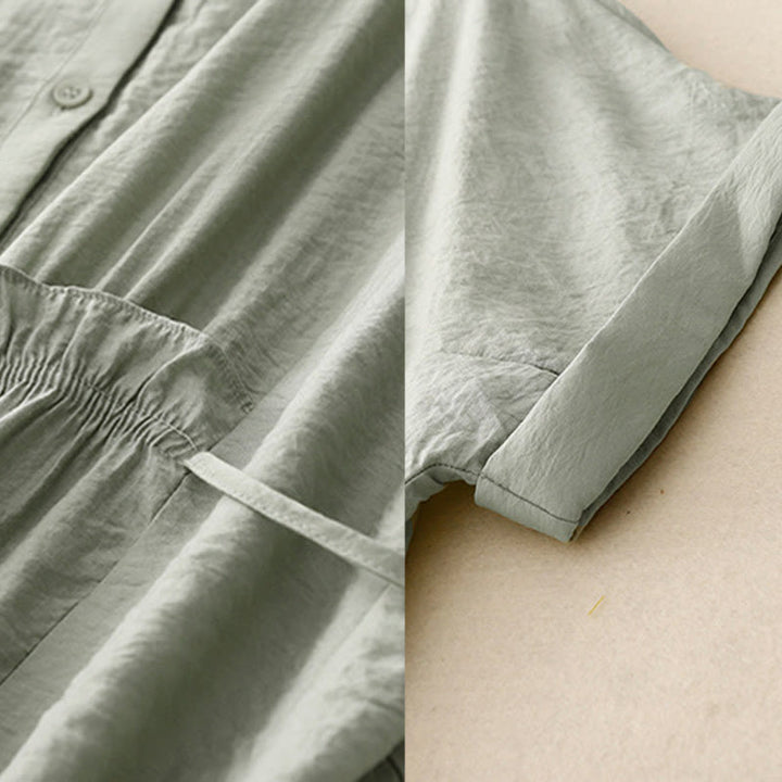 Camisa de algodón de manga corta con botones y cordones de verano para mujer con Buddha Stones - image 17