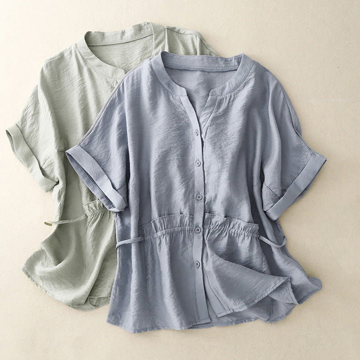 Camisa de algodón de manga corta con botones y cordones de verano para mujer con Buddha Stones - image 10