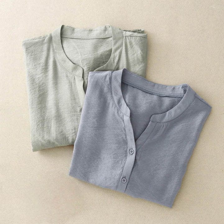 Camisa de algodón de manga corta con botones y cordones de verano para mujer con Buddha Stones - image 12