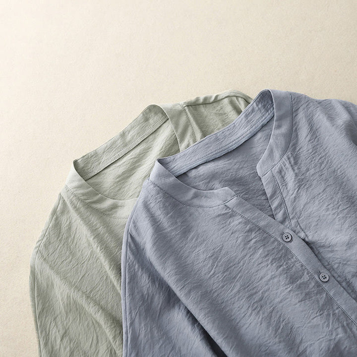 Camisa de algodón de manga corta con botones y cordones de verano para mujer con Buddha Stones - image 11