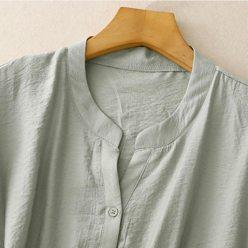 Camisa de algodón de manga corta con botones y cordones de verano para mujer con Buddha Stones - image 14