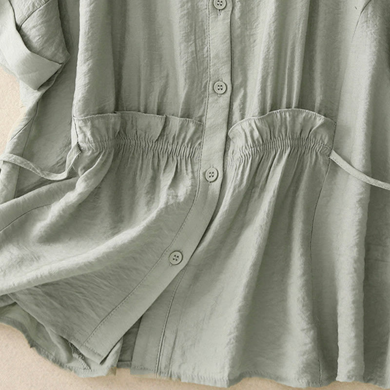 Camisa de algodón de manga corta con botones y cordones de verano para mujer con Buddha Stones - image 15