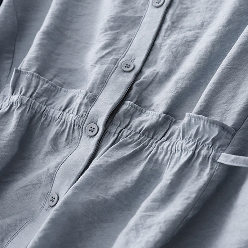 Camisa de algodón de manga corta con botones y cordones de verano para mujer con Buddha Stones - image 8