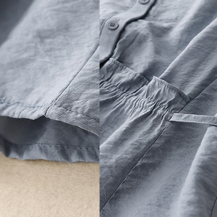 Camisa de algodón de manga corta con botones y cordones de verano para mujer con Buddha Stones - image 7