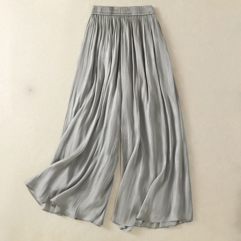 Pantalones anchos para mujer con cintura elástica, diseño plisado y bolsillos en gris claro con Buddha Stones - Gris claro - US8-10，UK/AU12-14，EU40-42 (2XL) - image 0