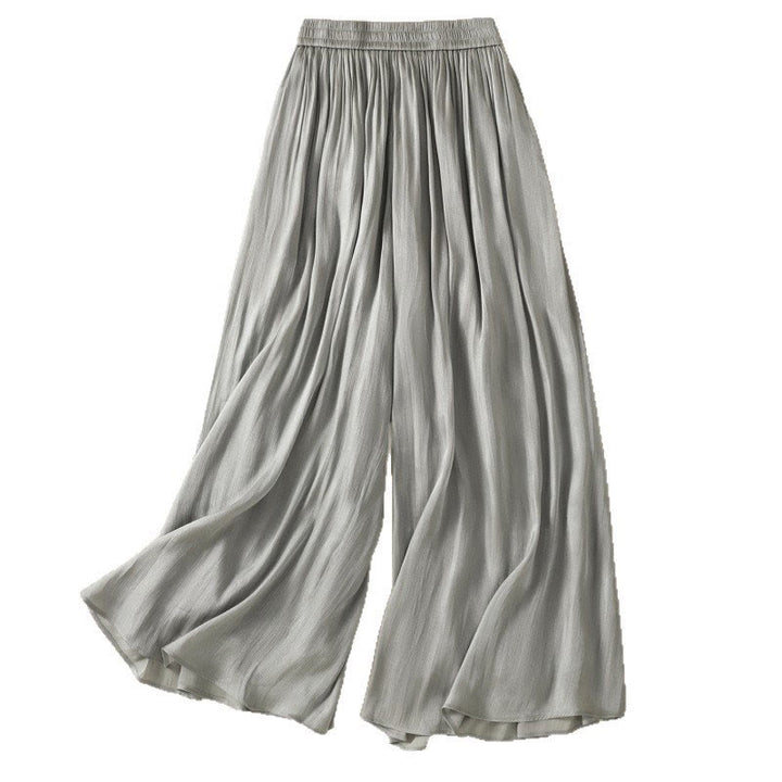 Pantalones anchos para mujer con cintura elástica, diseño plisado y bolsillos en gris claro con Buddha Stones - image 16