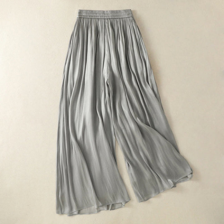Pantalones anchos para mujer con cintura elástica, diseño plisado y bolsillos en gris claro con Buddha Stones - image 1