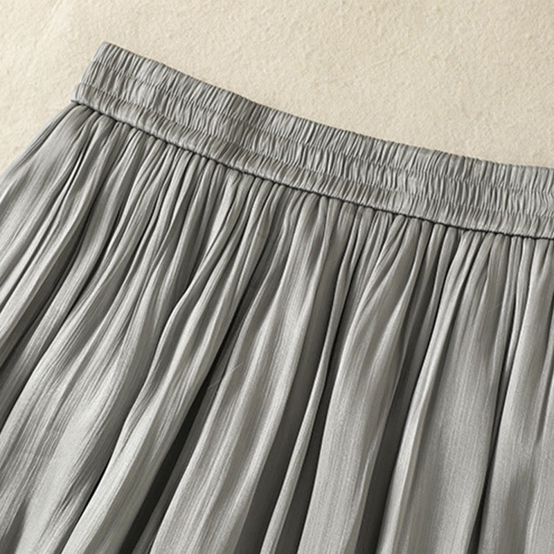 Pantalones de mujer de pierna ancha con bolsillos, diseño plisado en gris claro con estampado de Buddha Stones y cintura elástica. - image 6