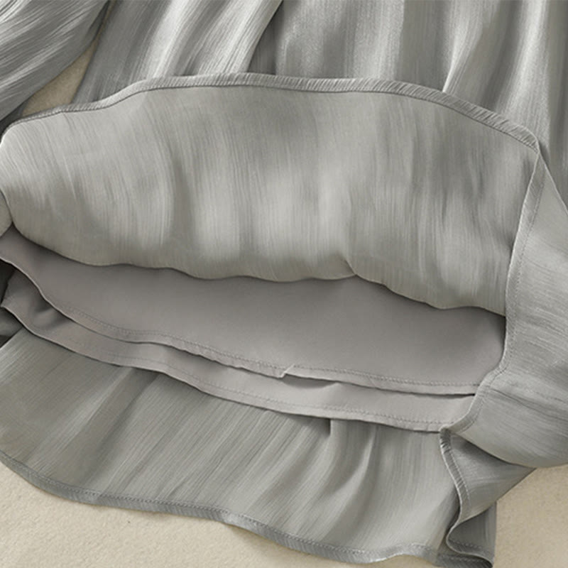 Pantalones anchos para mujer con cintura elástica, diseño plisado y bolsillos en gris claro con Buddha Stones - image 10