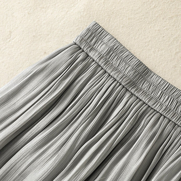 Pantalones anchos para mujer con cintura elástica, diseño plisado y bolsillos en gris claro con Buddha Stones - image 8