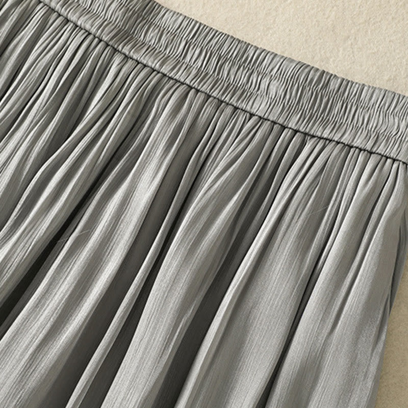 Pantalones anchos para mujer con cintura elástica, diseño plisado y bolsillos en gris claro con Buddha Stones - image 7
