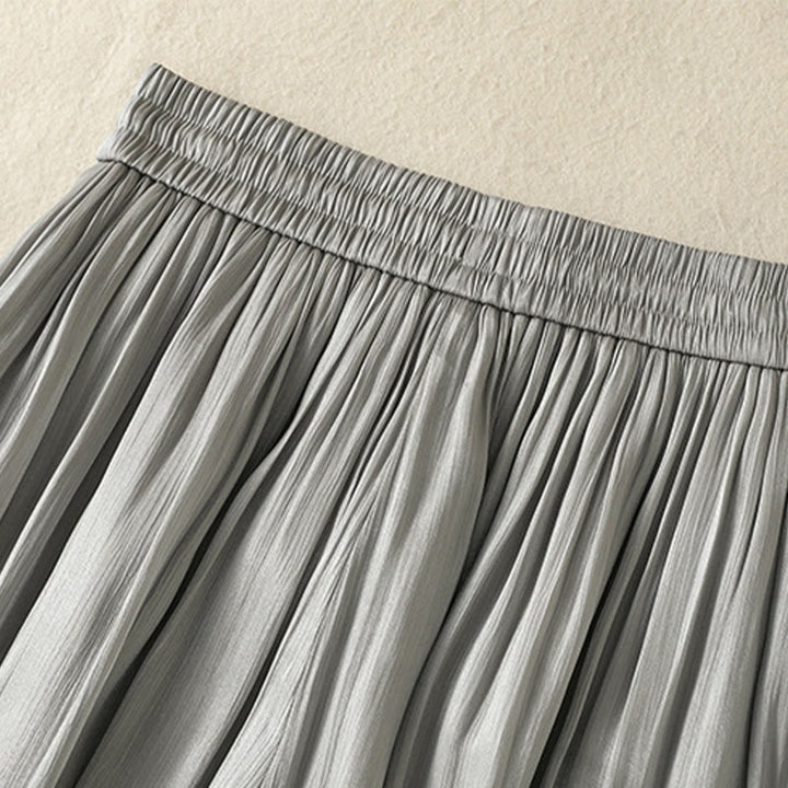 Pantalones anchos para mujer con cintura elástica, diseño plisado y bolsillos en gris claro con Buddha Stones - image 5