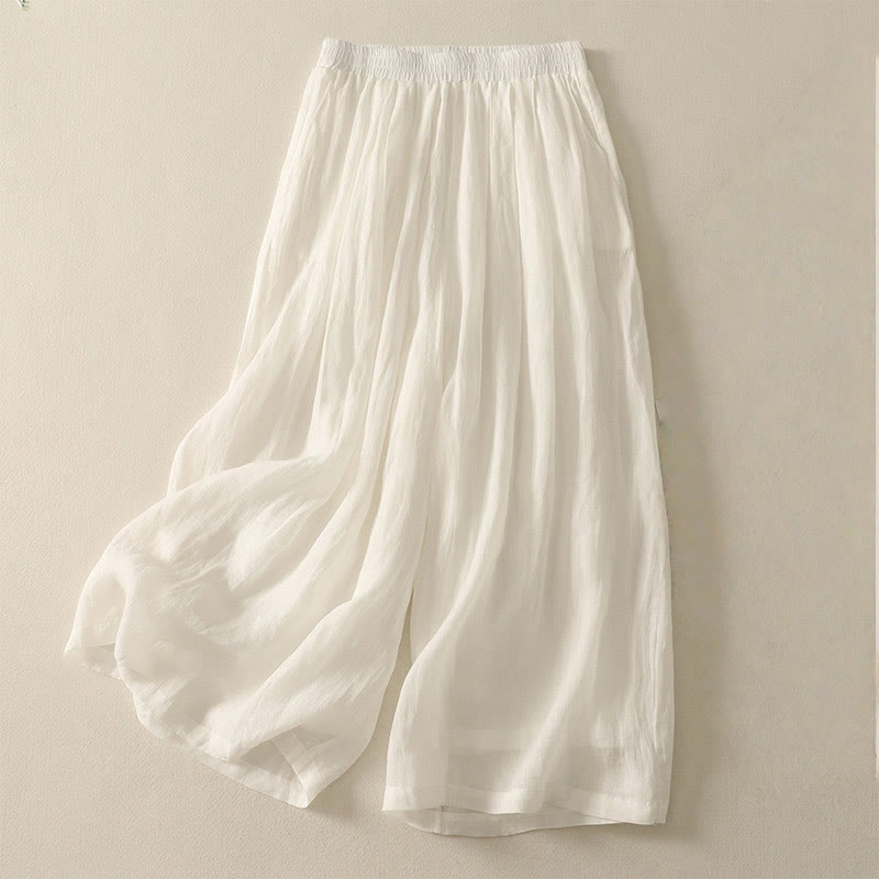 Pantalones de lino y algodón con cintura elástica para mujer, de Buddha Stones, de 7 a 8 de largo y pierna ancha, con bolsillos - Blanco - US8-10，UK/AU12-14，EU40-42 (2XL) - image 10
