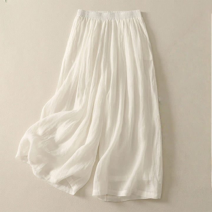 Pantalones de lino y algodón con cintura elástica para mujer, de Buddha Stones, de 7 a 8 de largo y pierna ancha, con bolsillos - Blanco - US8-10，UK/AU12-14，EU40-42 (2XL) - image 10