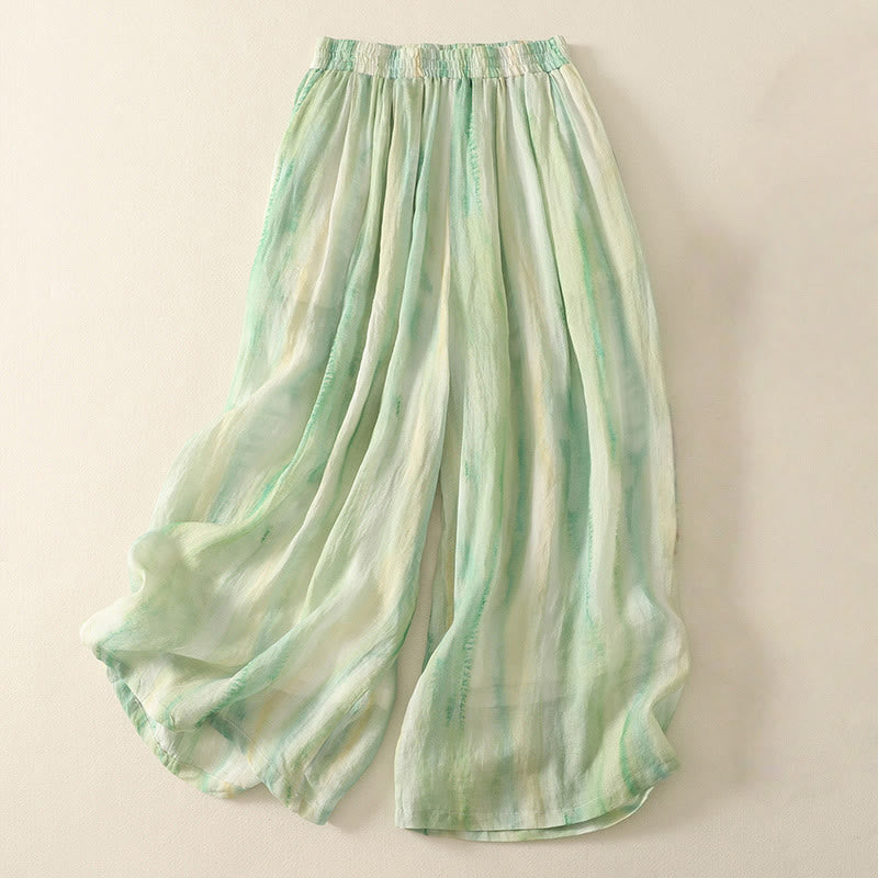 Pantalones de lino y algodón con cintura elástica para mujer, de Buddha Stones, de 7 a 8 de largo y pierna ancha, con bolsillos - Verde claro - US8-10，UK/AU12-14，EU40-42 (2XL) - image 0