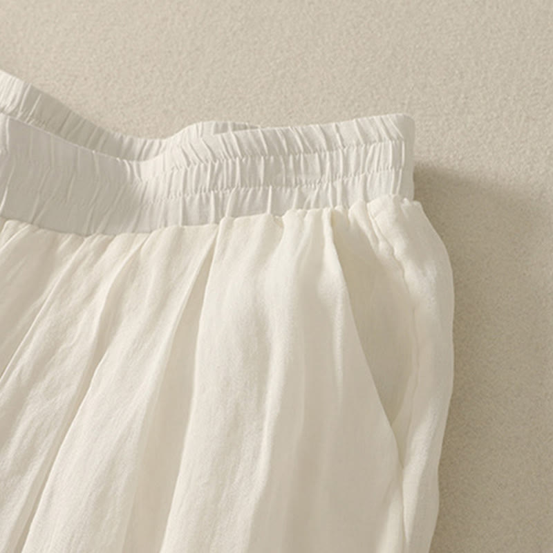 Pantalones de lino y algodón con cintura elástica para mujer, de Buddha Stones, de 7 a 8 de largo y pierna ancha, con bolsillos - image 13