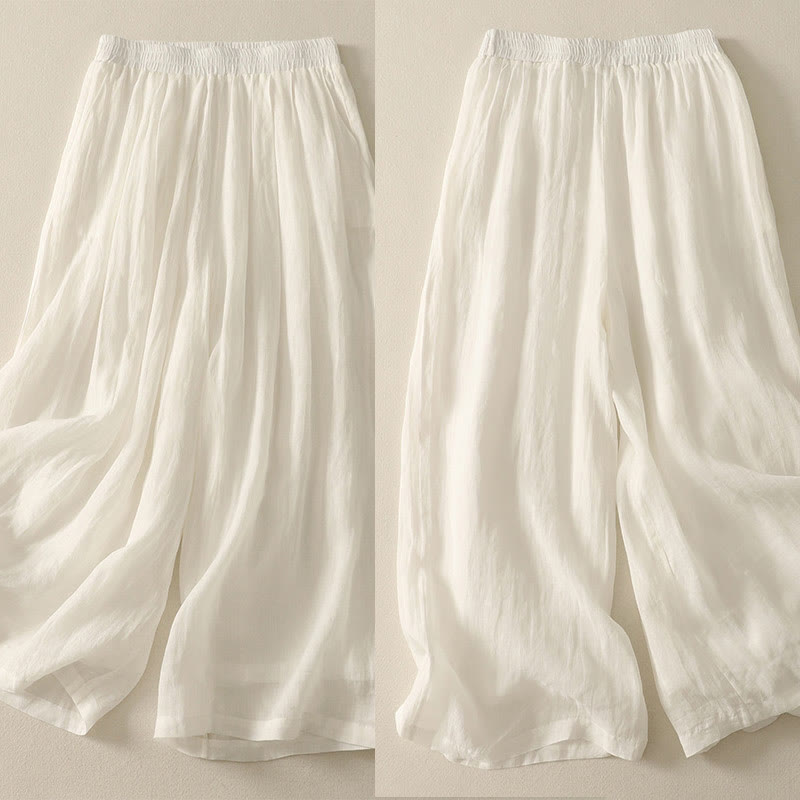 Pantalones de lino y algodón con cintura elástica para mujer, de Buddha Stones, de 7 a 8 de largo y pierna ancha, con bolsillos - image 11