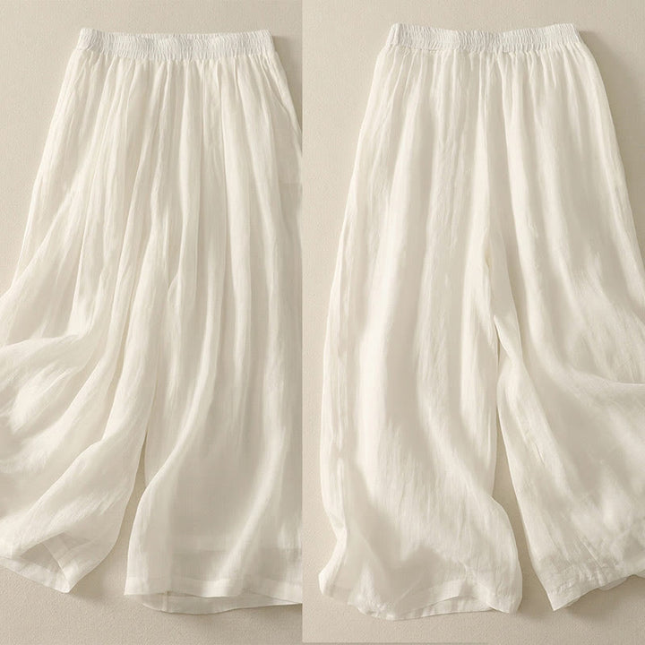 Pantalones de lino y algodón con cintura elástica para mujer, de Buddha Stones, de 7 a 8 de largo y pierna ancha, con bolsillos - image 11