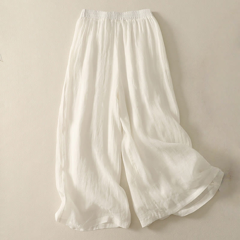 Pantalones de lino y algodón con cintura elástica para mujer, de Buddha Stones, de 7 a 8 de largo y pierna ancha, con bolsillos - image 11