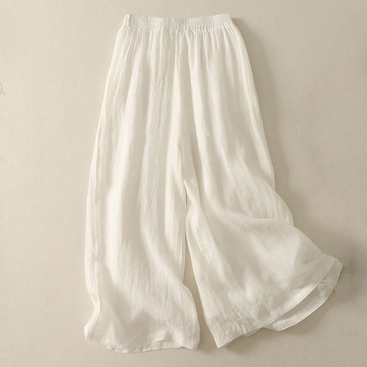 Pantalones de lino y algodón con cintura elástica para mujer, de Buddha Stones, de 7 a 8 de largo y pierna ancha, con bolsillos - image 11