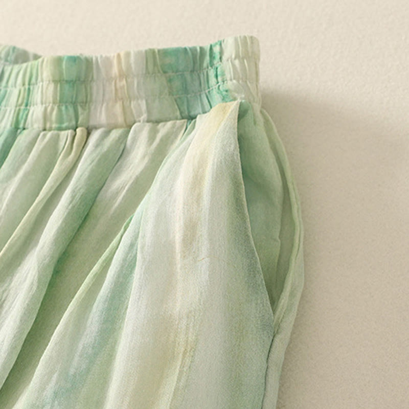 Pantalones de lino y algodón con cintura elástica para mujer, de Buddha Stones, de 7 a 8 de largo y pierna ancha, con bolsillos - image 3