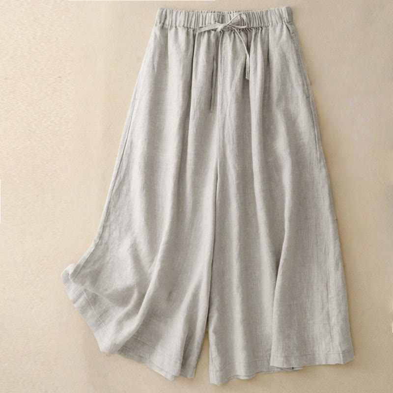 Pantalones capri de verano con cintura elástica y pernera ancha para mujer con bolsillos de Buddha Stones - Lino - US14, UK/AU18, EU46 (3XL) - image 17