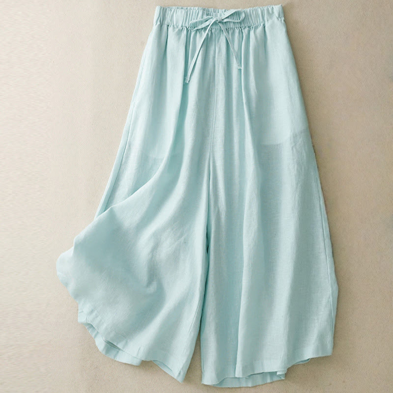 Pantalones capri de verano con cintura elástica y pernera ancha para mujer con bolsillos de Buddha Stones - Turquesa pálido - US14, UK/AU18, EU46 (3XL) - image 0