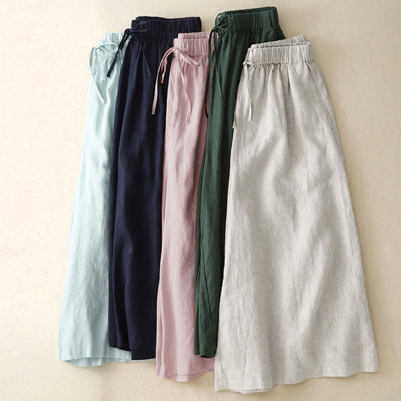 Pantalones capri de verano con cintura elástica y pernera ancha para mujer con bolsillos de Buddha Stones - image 1