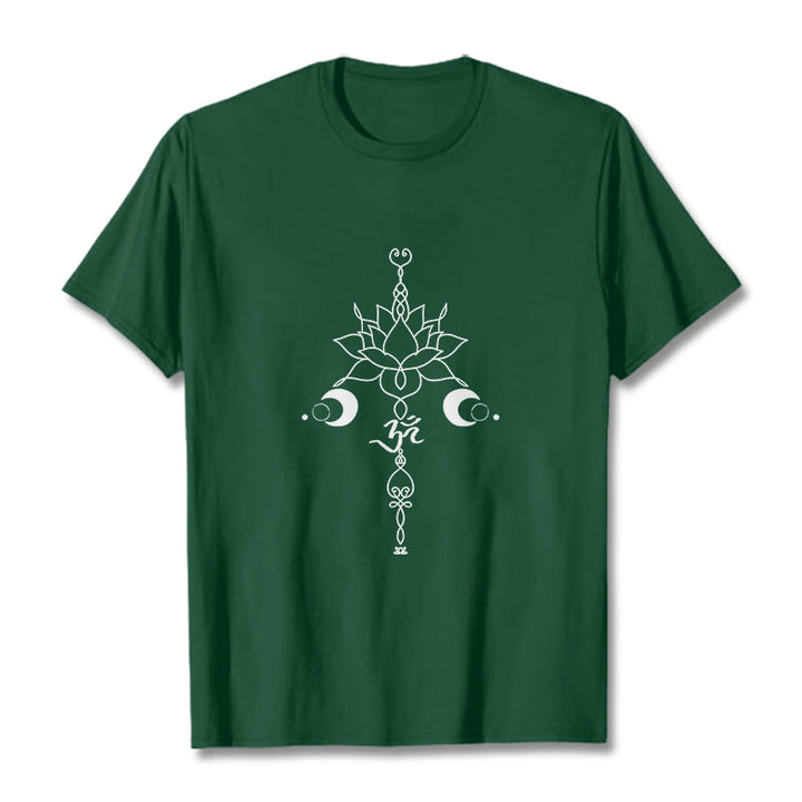 Camiseta con estampado de flor de loto y símbolo Buddha Stones - Verde bosque - 2XL - image 11
