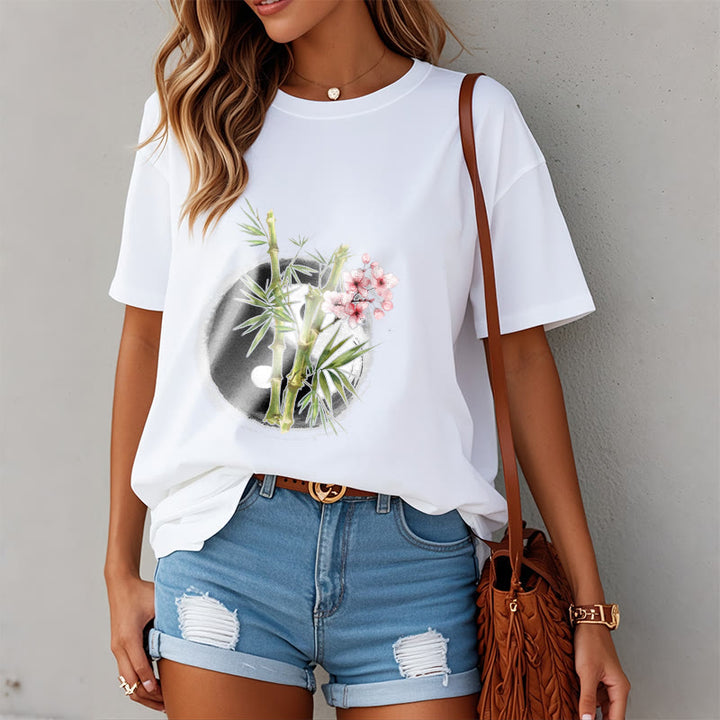 Camiseta con estampado de flores de melocotón, bambú, yin y yang y Buddha Stones - image 8
