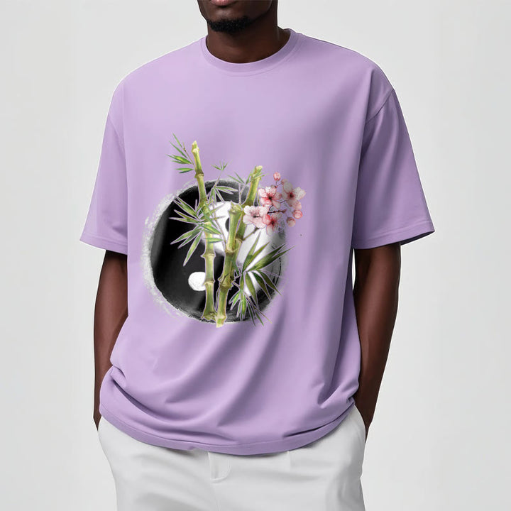 Camiseta con estampado de flores de melocotón, bambú, yin y yang y Buddha Stones - image 18