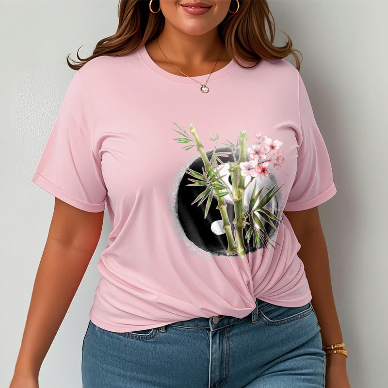 Camiseta con estampado de flores de melocotón, bambú, yin y yang y Buddha Stones - image 14