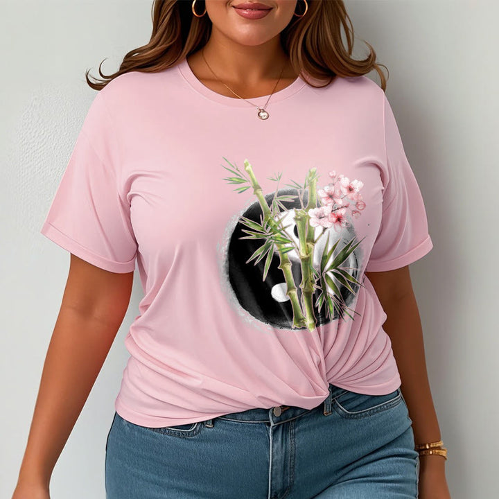 Camiseta con estampado de flores de melocotón, bambú, yin y yang y Buddha Stones - image 14