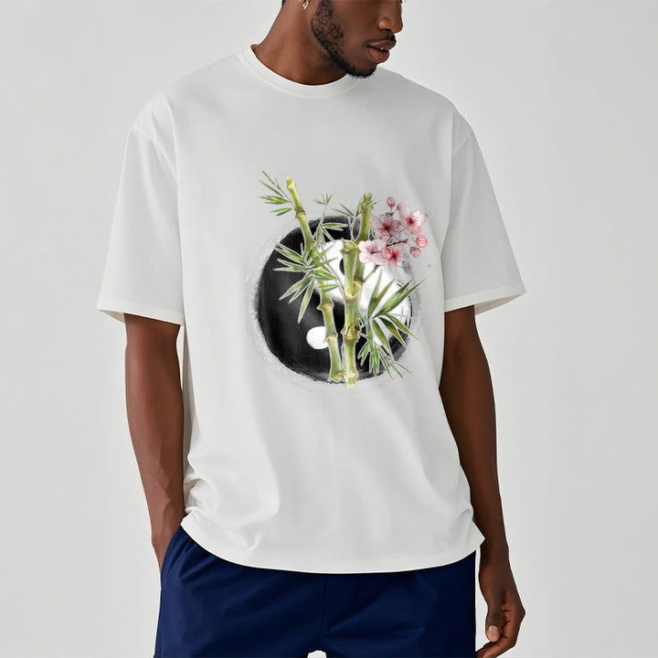 Camiseta con estampado de flores de melocotón, bambú, yin y yang y Buddha Stones - image 7
