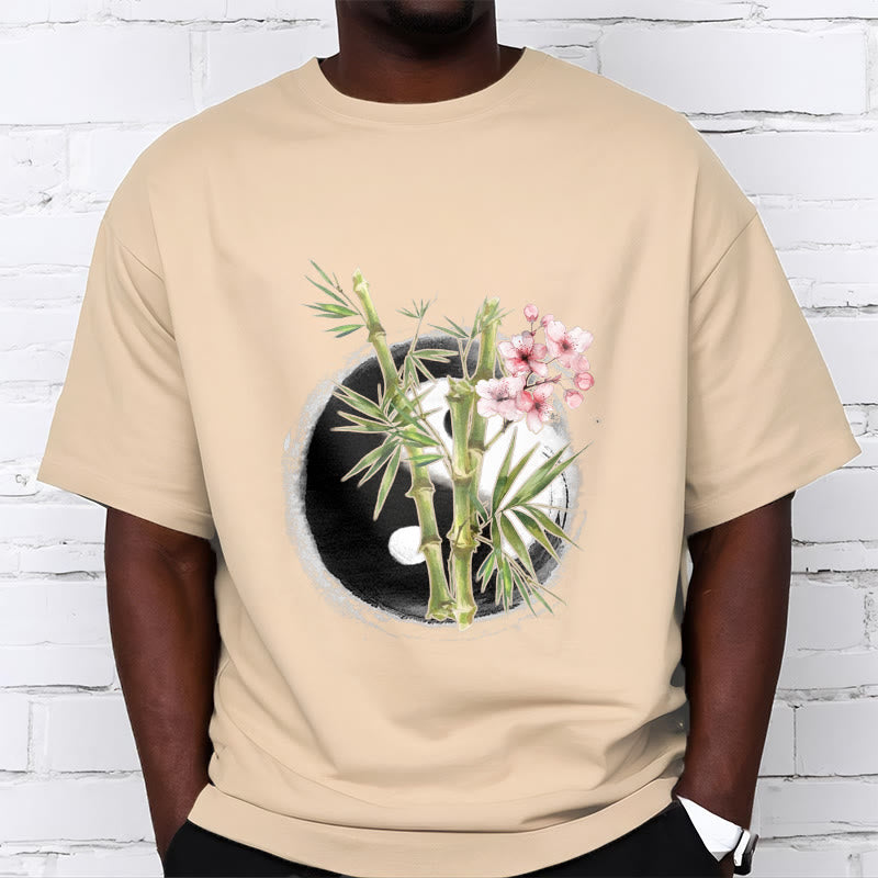 Camiseta con estampado de flores de melocotón, bambú, yin y yang y Buddha Stones - image 10