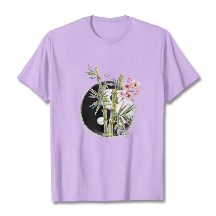 Camiseta con estampado de flores de melocotón, bambú, yin y yang y Buddha Stones - Ciruela - 2XL - image 17