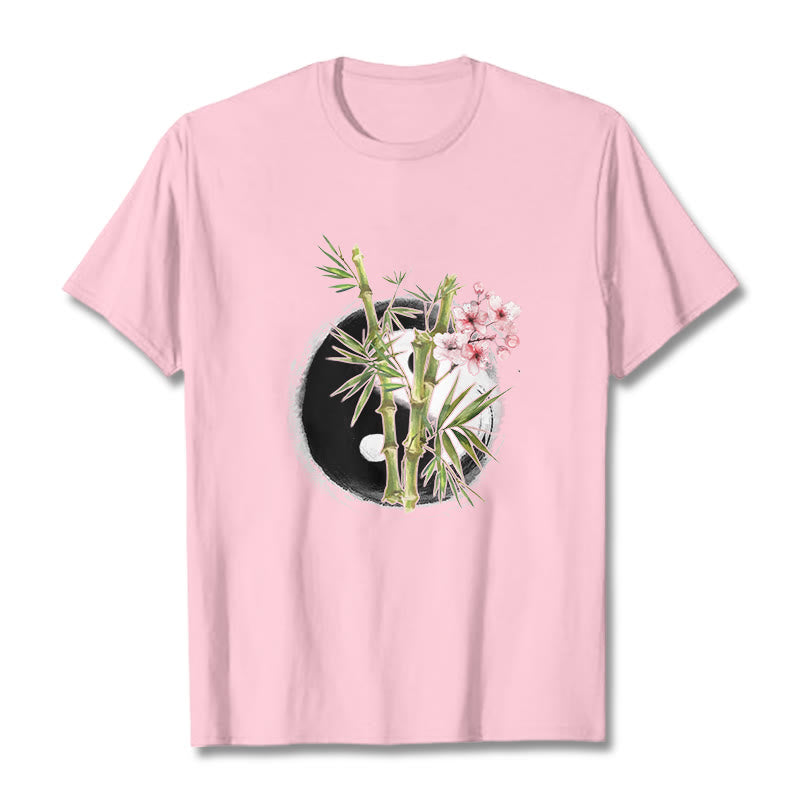 Camiseta con estampado de flores de melocotón, bambú, yin y yang y Buddha Stones - Rosa claro - 2XL - image 13