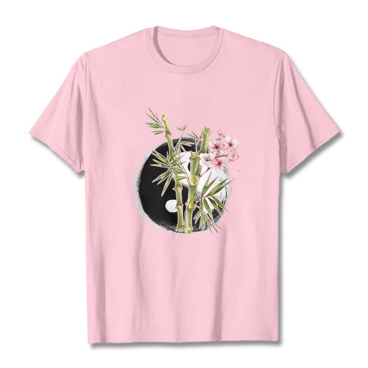 Camiseta con estampado de flores de melocotón, bambú, yin y yang y Buddha Stones - Rosa claro - 2XL - image 13