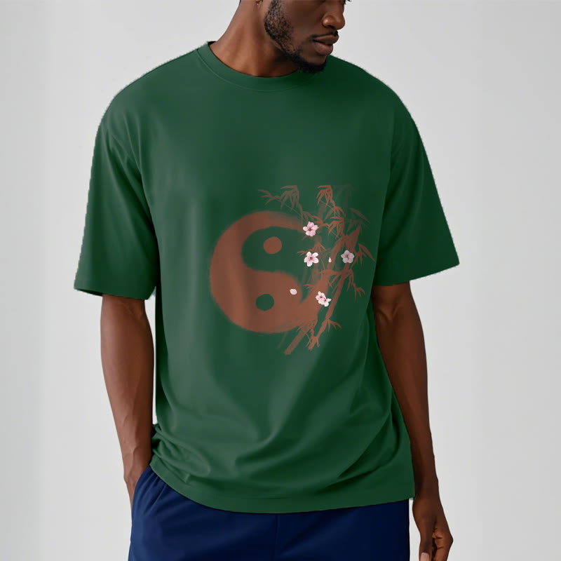 Buddha Stones Camiseta con estampado de bambú y flor de cerezo Yin Yang - image 10