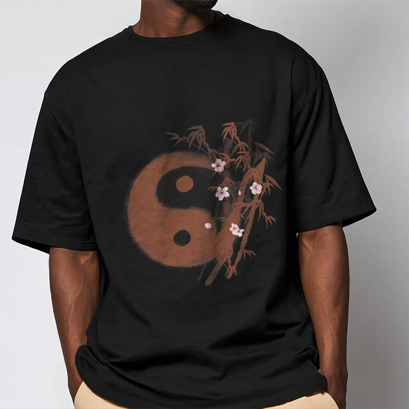 Buddha Stones Camiseta con estampado de bambú y flor de cerezo Yin Yang - image 4