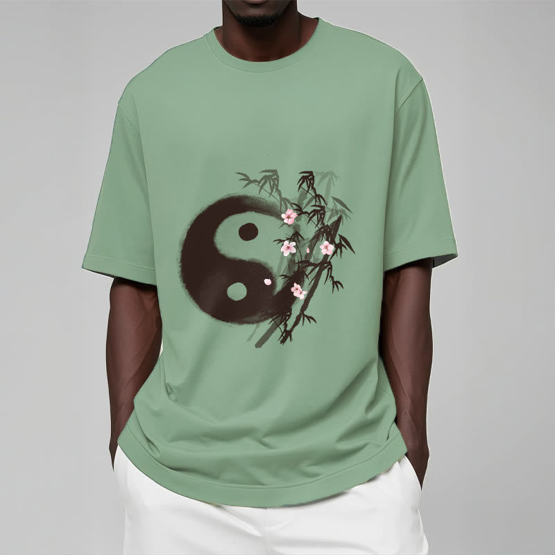 Buddha Stones Camiseta con estampado de bambú y flor de cerezo Yin Yang - image 14