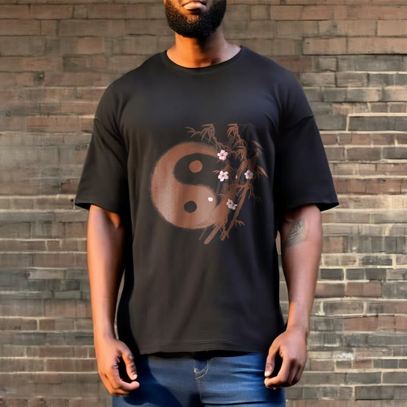 Buddha Stones Camiseta con estampado de bambú y flor de cerezo Yin Yang - image 5