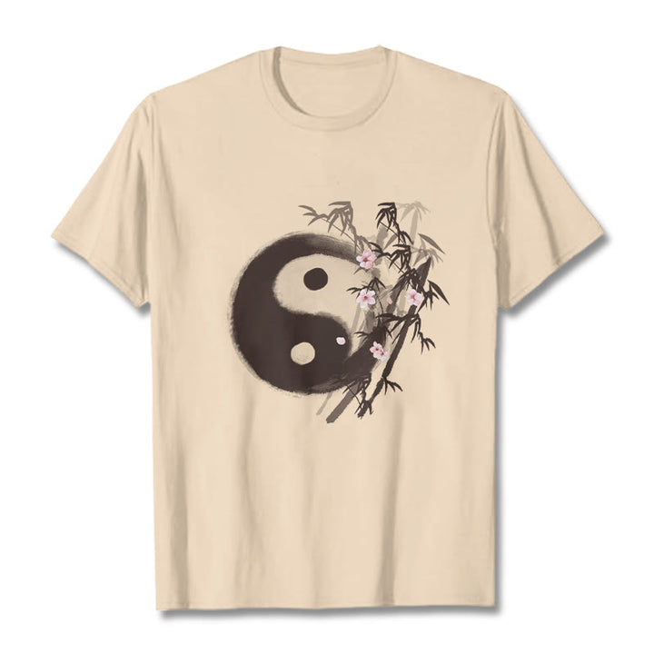 Buddha Stones Camiseta con estampado de bambú y flor de cerezo Yin Yang - Sopa de mariscos - 2XL - image 7
