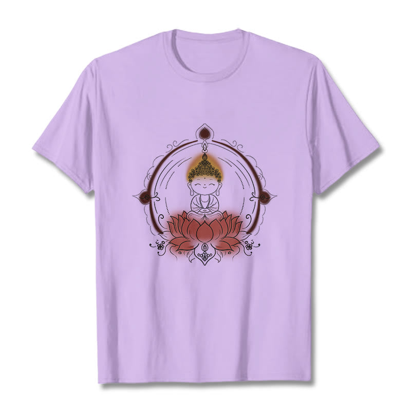 Camiseta con estampado de mandala de loto y Buddha Stones alegre - Ciruela - 2XL - image 17