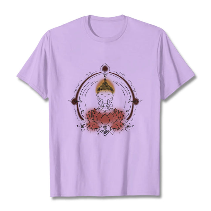 Camiseta con estampado de mandala de loto y Buddha Stones alegre - Ciruela - 2XL - image 17