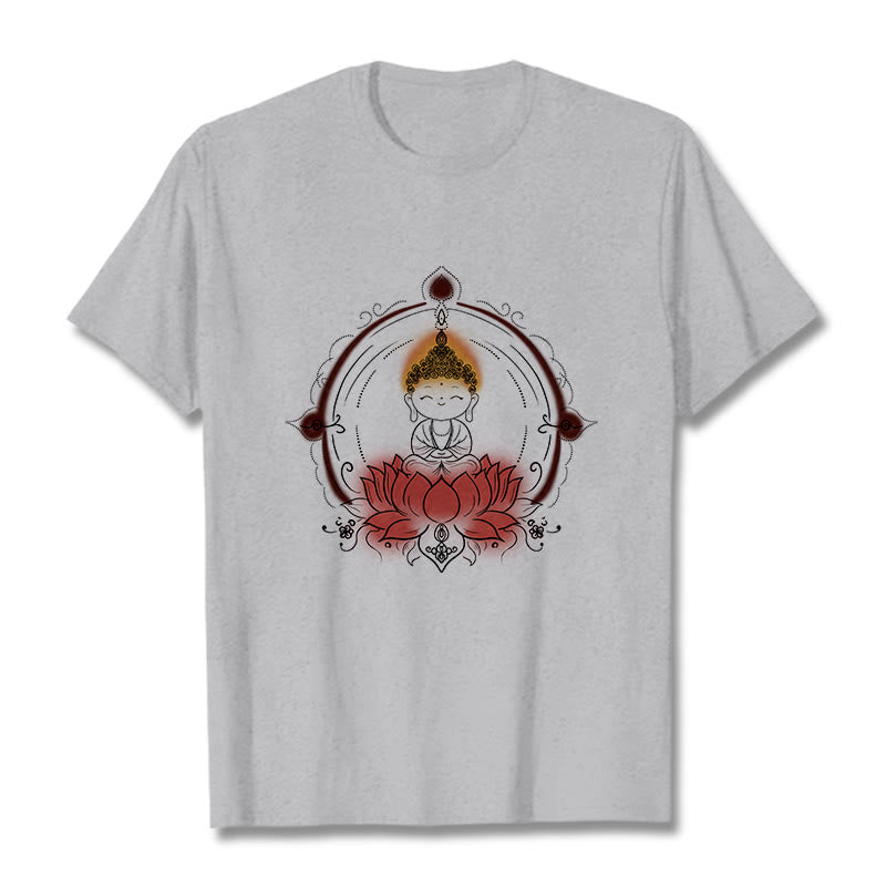 Camiseta con estampado de mandala de loto y Buddha Stones alegre - Gris claro - 2XL - image 20