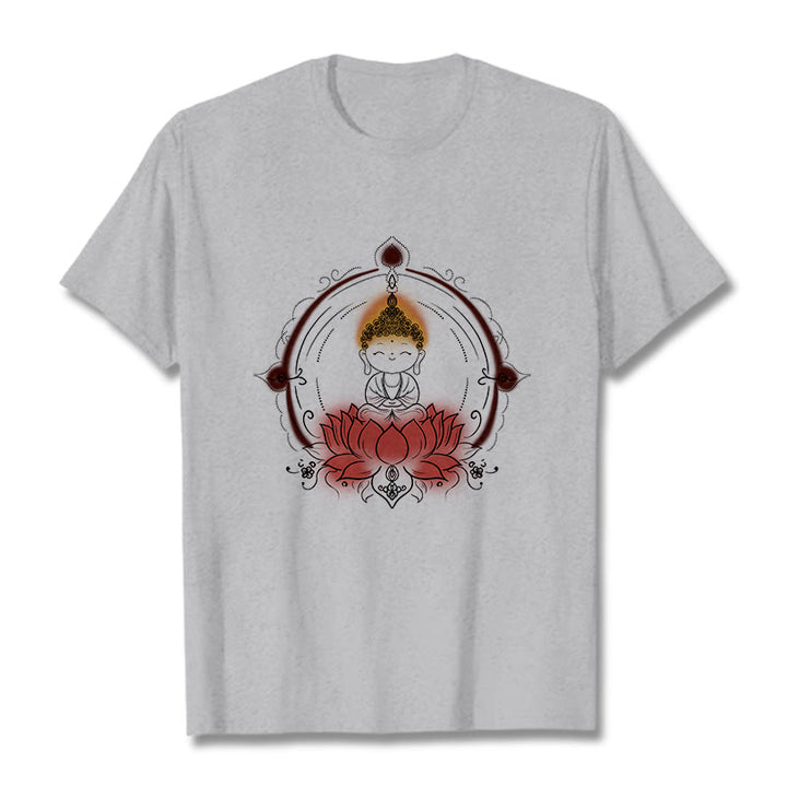 Camiseta con estampado de mandala de loto y Buddha Stones alegre - Gris claro - 2XL - image 20