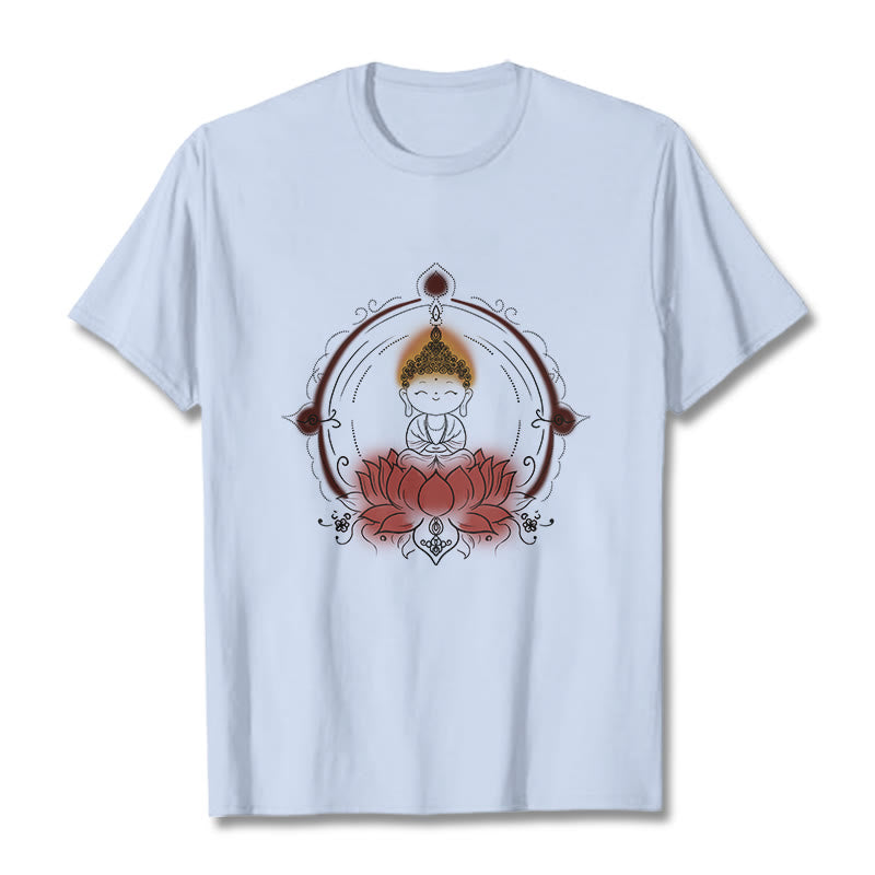 Camiseta con estampado de mandala de loto y Buddha Stones alegre - Cian claro - 2XL - image 19